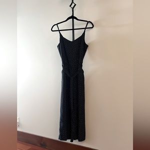 Carolina Belle Polka Dot Cropped Jumpsuit With Pockets Size 4 Dark Navy